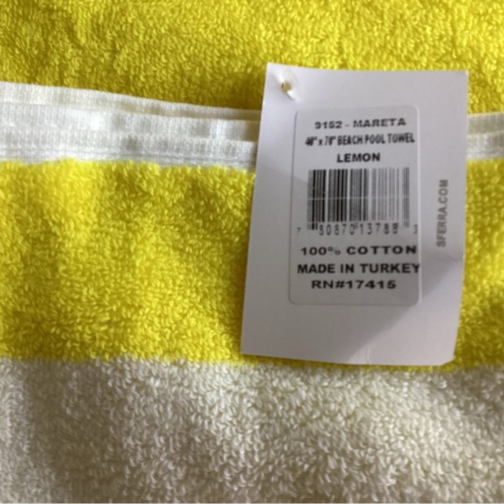 Sferra Large Mareta Lemon Pool Beach Towel, NWT, Turkey, 100% cotton no. 9166